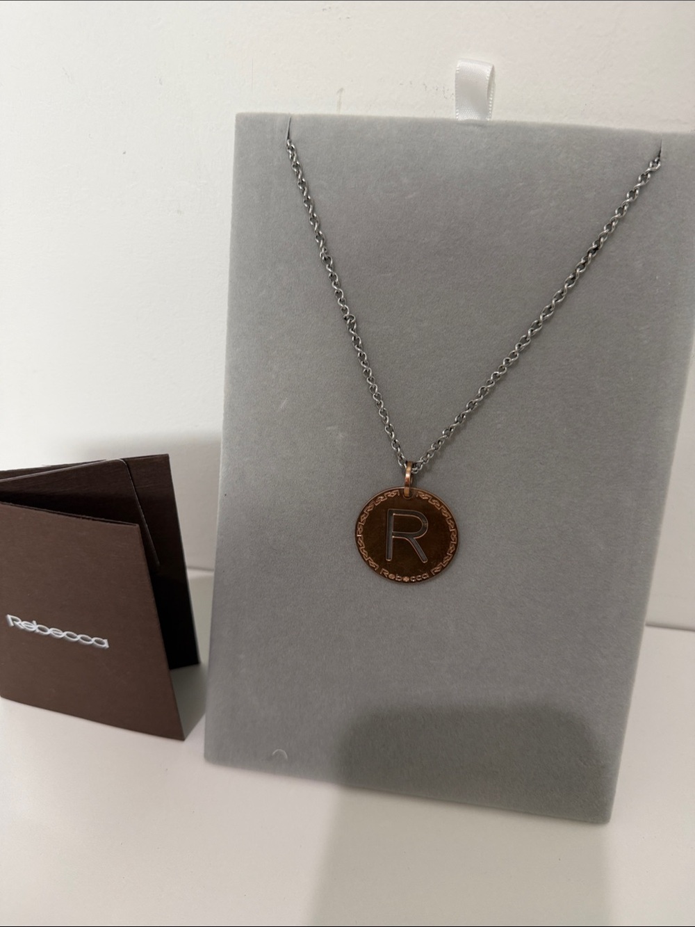 Becca Rose Gold Letter R Pendant Necklace with Silver Chain